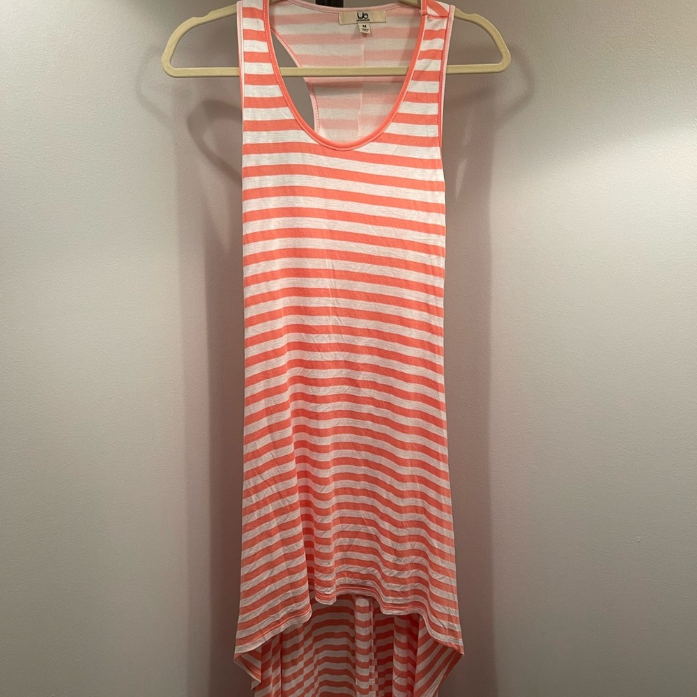 Peach and White striped hi-low dress